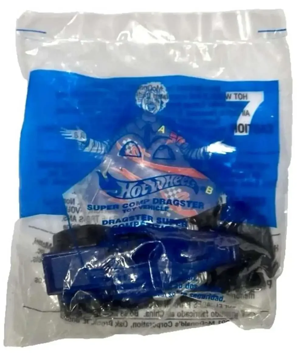 SEALED 2001 McDonald's Happy Meal Hot Wheels Toy: #7/8 Blue Super Comp Dragster